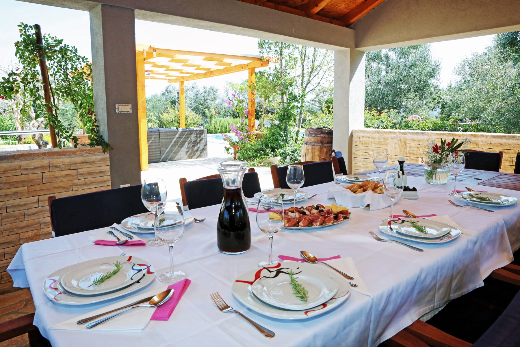 The covered outdoor dining table
