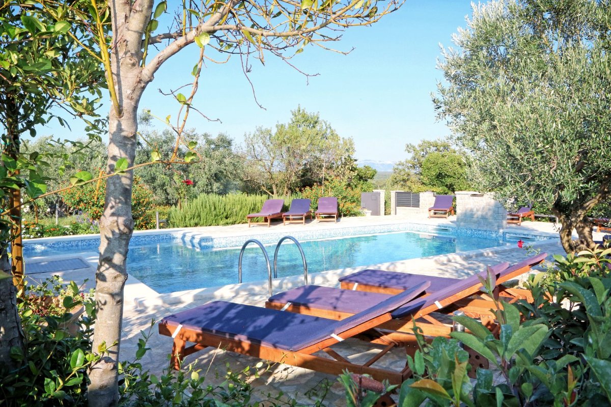 Der Pool mit Blick über den Garten